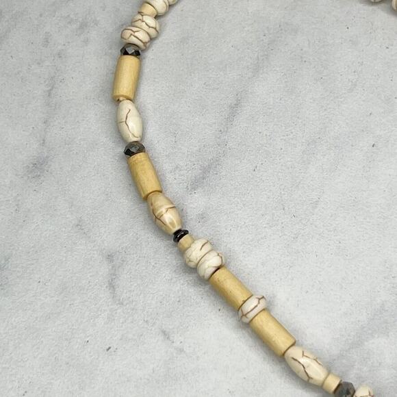 Chicos Cream Wood Beaded Y Drop Pendant Necklace Boho Statement ✨ - Picture 9 of 10